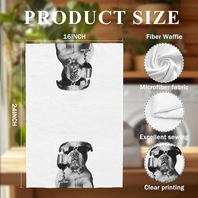 Funny English Bulldog Wine Kitchen Towels, English Bulldog Gifts - Image 6