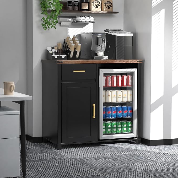 GDLF Coffee Bar with Mini Fridge Space, Mini Fridge Cabinet Stand，Liquor Wine - Image 4