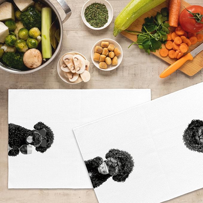 Funny Portuguese Water Dog Kitchen Towels Set of 2, Funny Dog Kitchen - Image 5