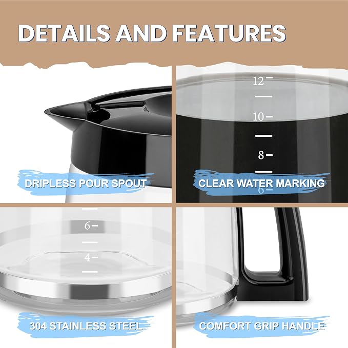 12-Cup Glass Replacement Carafe Compatible - Image 4