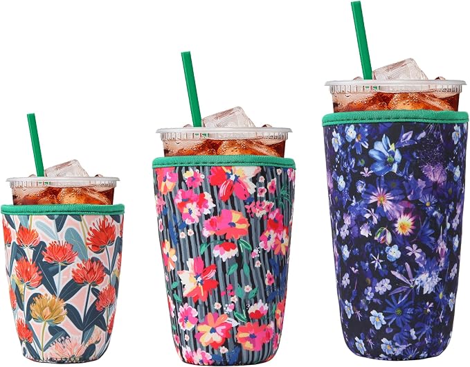 3Pcs Reusable Insulated Neoprene Iced Coffee Cold Soda Cup Sleeve | Floral by LYDTICK