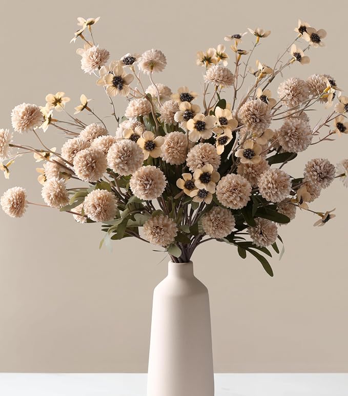 HyeFlora Fake Kiku Flowers, Faux Silk Pompon Mums Artificial Flowers, by HyeFloraartificialflowers