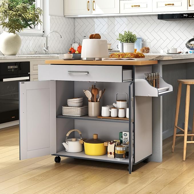 LOKO Kitchen Island Cart with Wheels, Rolling Kitchen Storage Cabinet with - Image 2