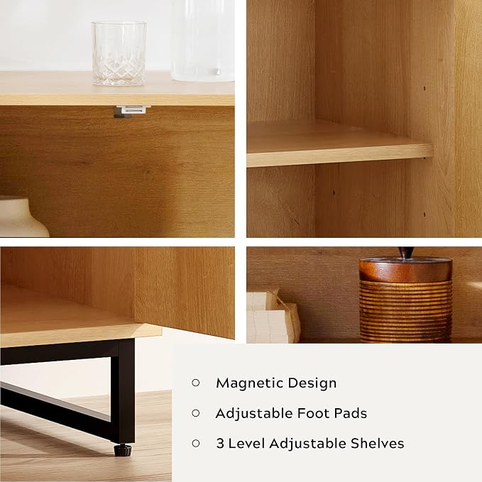 Fluted Storage Cabinet with 4 Doors, Natural Oak - Image 5