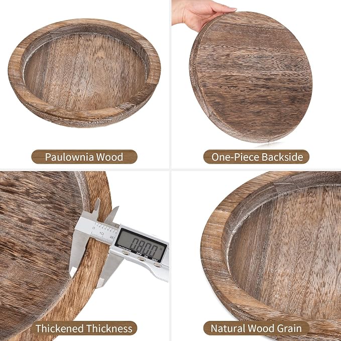 Hanobe Wooden Tray for Coffee Table: Candle Holder Plate Round Decorative - Image 5