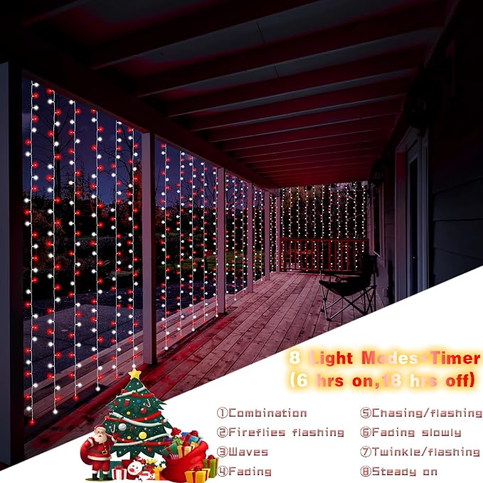 Christmas Battery Curtain Lights Red White - Image 5