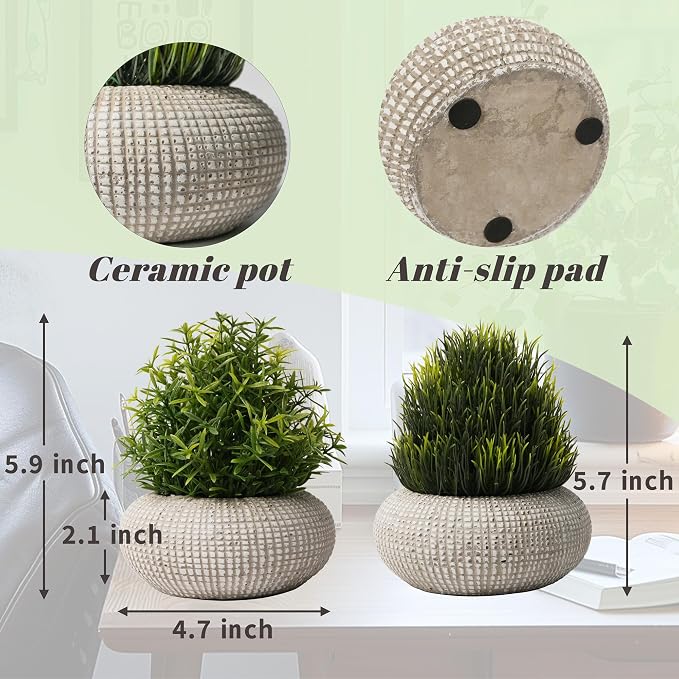 2 Pack Small Fake Plants in Cement Planter - Image 4