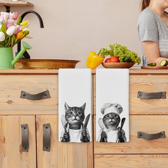 Funny Chef Cat Kitchen Towels Set of 2, Cat Mom Lady Lovers Owner Gifts - Image 4