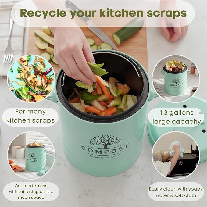 Perfnique Kitchen Compost Bin, 1.3 Gallon Countertop Compost Bin - Image 3