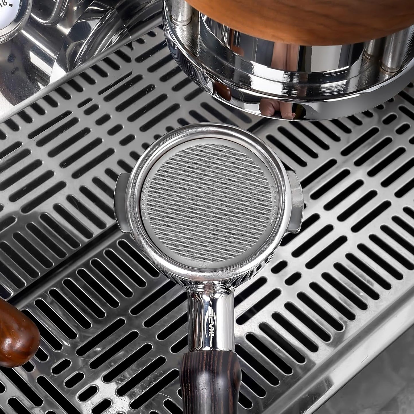 IKAPE 53.3mm Espresso Puck Screen, 0.2mm Thickness, Reusable Metal Ultra-thin & Ultra-light Coffee Filters, Food-grade 316 Stainless Steel Coffee Puck Screen for Espresso Baristas