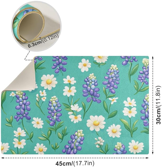 Green Bluebonnet and Daisies Coffee Mat Coffee Bar Maker Station Pot Spill - Image 2