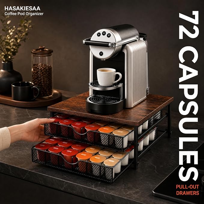 Coffee Pod Organizer 2 Tier Coffee Pod Drawer Holder 72 Capacity K Cup Coffee - Image 5