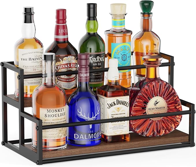 THYGIFTREE Liquor Bottle Display Shelf, 2 Tier Coffee Syrup Rack Organizer & by THYGIFTREE