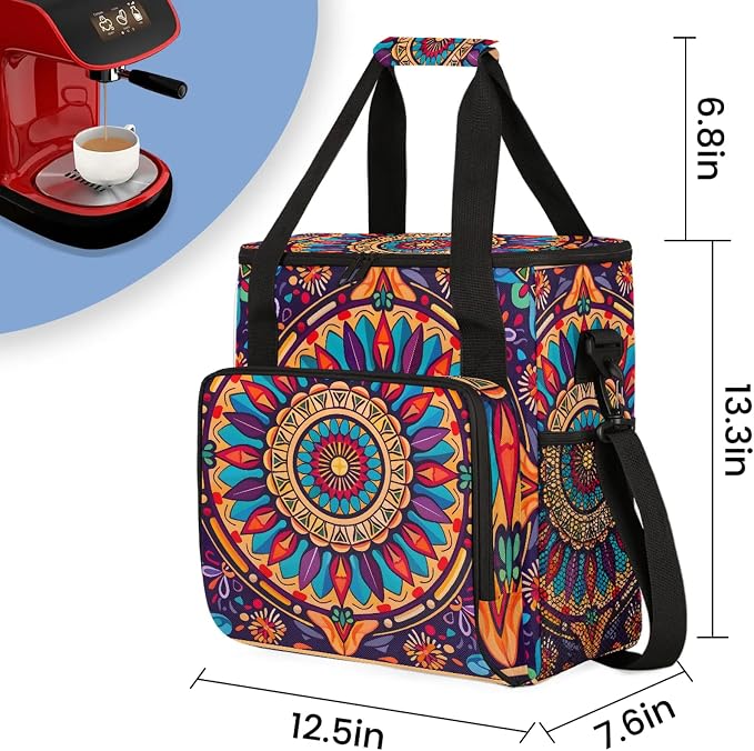 Boho Mandala Flowers Bohemian Coffee Maker Carring Bag, Large Insulated Storage - Image 2