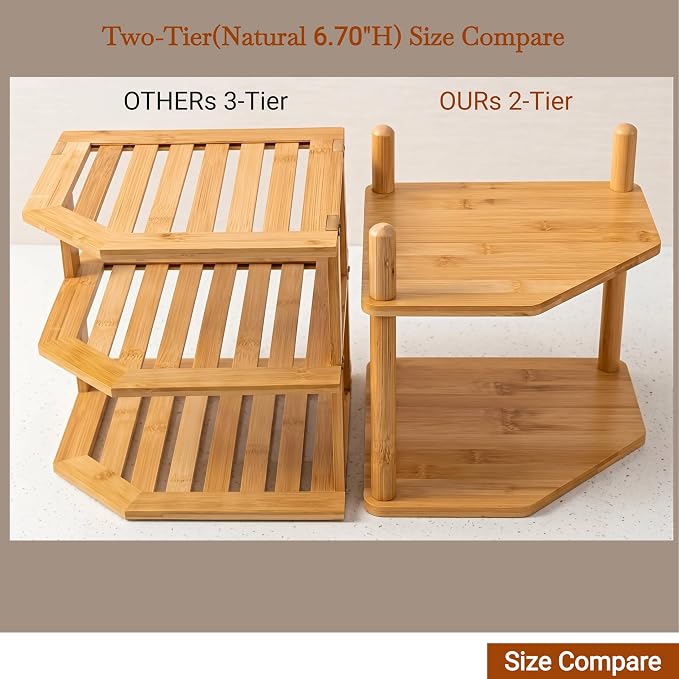 2-Tier Expandable Bamboo Corner Shelf - Image 7