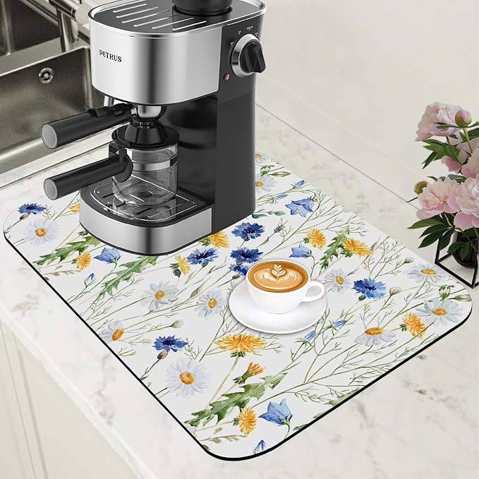 Watercolor Wildflower Dish Drying Mat by Unknown