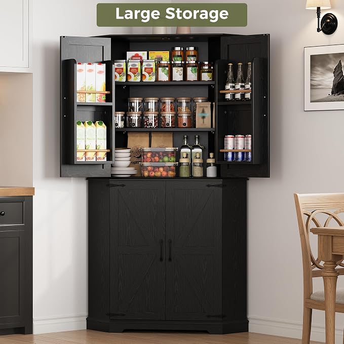 IRONCK Corner Cabinet, 6-Tier Freestanding Farmhouse Pantry - Image 8