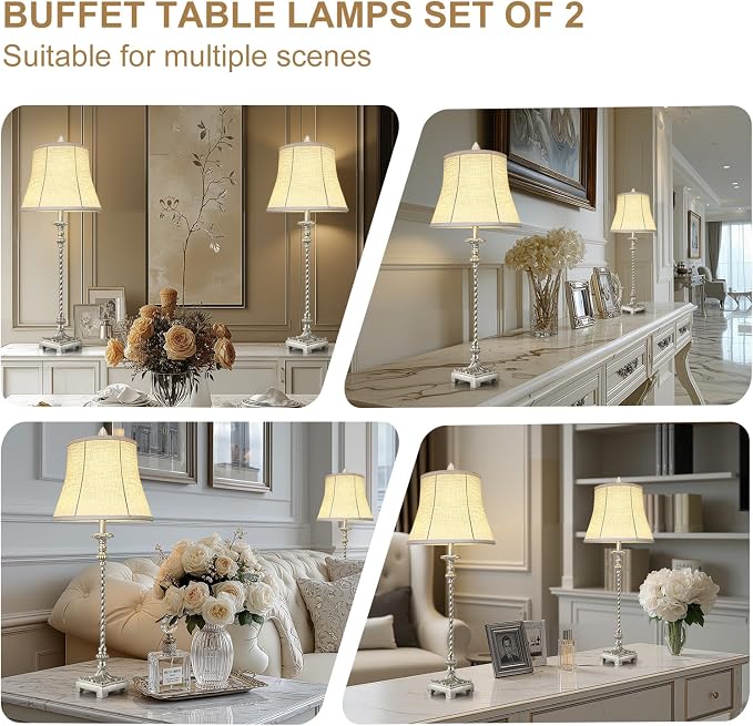 Candle Stick Buffet Table Lamp Set of 2, 3-Way Dimmable Bulb Included, Country - Image 5