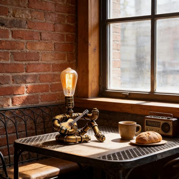 Music Guitar Table Lamp, Steampunk Guitar Robot Table Lamp, Unique Industrial - Image 5