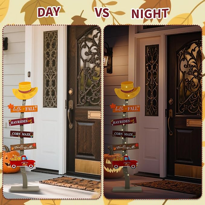 Lighted Wood Hello Fall Porch Sign, Fall Welcome Porch Decor, Autumn Maple - Image 6