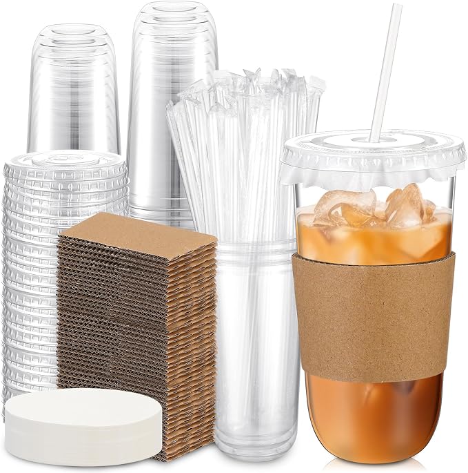 Baderke 50 Sets Clear Plastic Coffee Cups by Baderke