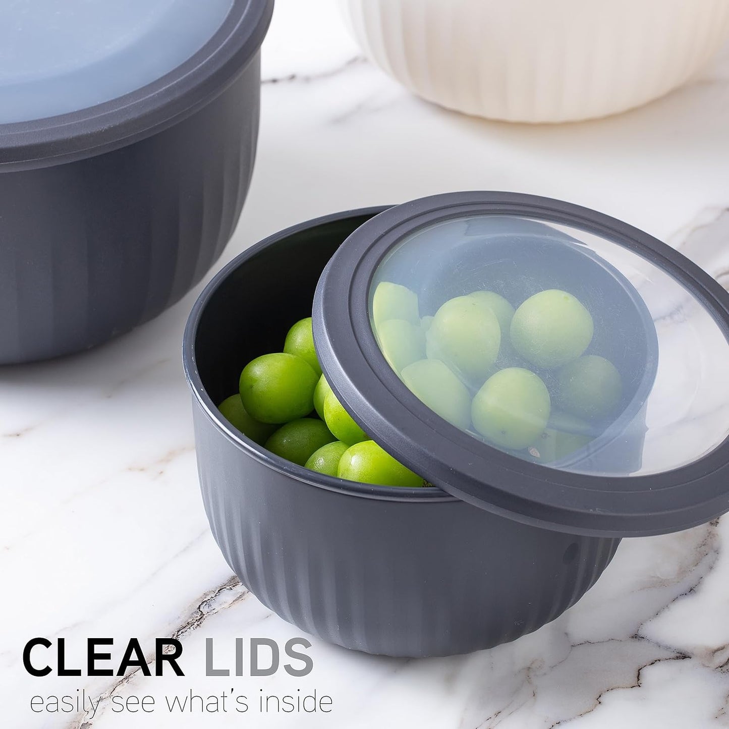 COOK WITH COLOR Prep Bowls with Lids- Wide and Deep Nesting Plastic Small Mixing Bowl Set with Lids, 12 Piece Set - Deep Bowls, Speckled Black
