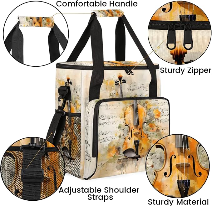 Musical Violin Coffee Maker Carring Bag, Large Insulated Storage Organizer Case - Image 6