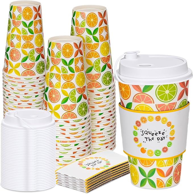 Lallisa 50 Pack 16 oz Summer Citrus Disposable Coffee Cups by Lallisa