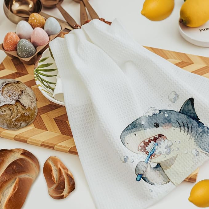 Funny Shark Bathroom Hand Towels, Shark Lover Gifts, Humor Bathing Sharks - Image 3
