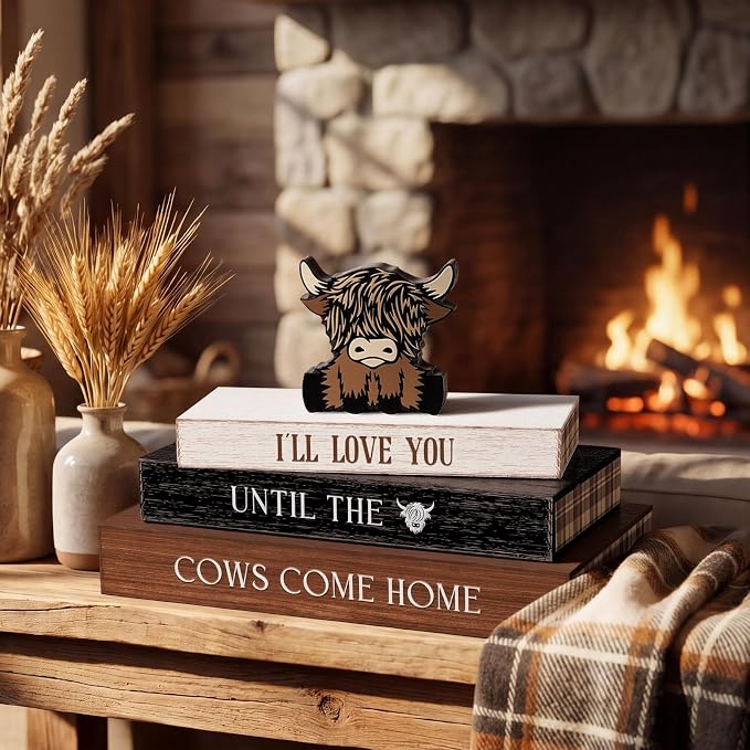Amyhill 4 Pcs Highland Cow Table Decorations, Rustic Wooden Highland Cow - Image 7