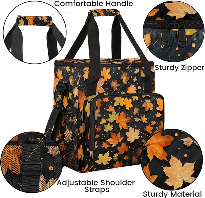 Maple Leaves Coffee Maker Carring Bag, Large Insulated Storage Organizer Case - Image 6