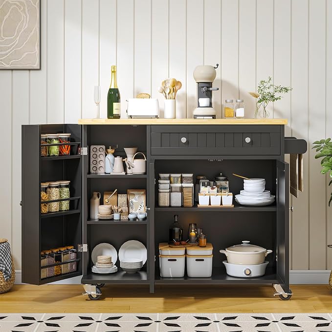 Bigbiglife Kitchen Island with Drop Leaf, Island Table on Wheels with Storage - Image 2