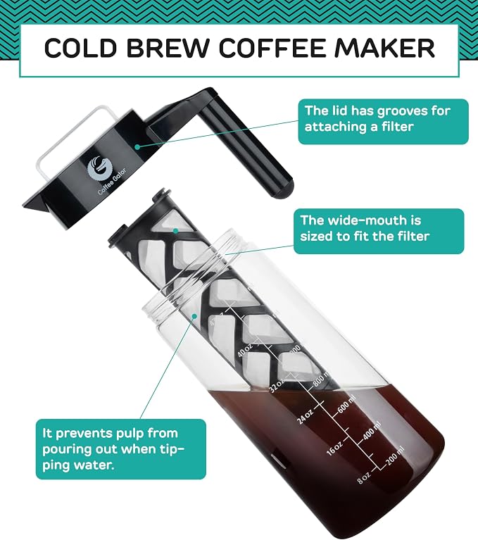 Coffee Gator Cold Brew Coffee Maker - 47 oz Iced Tea and Iced Coffee Maker and - Image 11