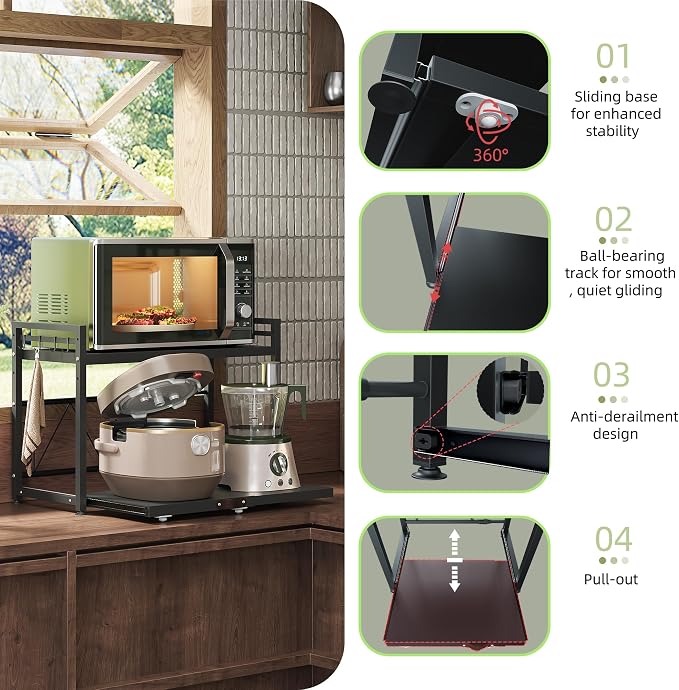 NETEL Expandable Microwave Stand, 2 Tier Metal Kitchen Countertop Organizer - Image 4