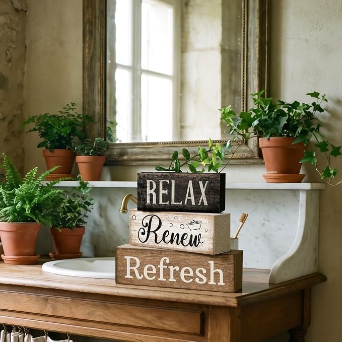 Lineshading 4 Pcs Bathroom Shelf Decor Sign Farmhouse Bathroom Decor and - Image 3
