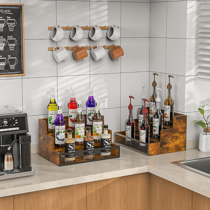 2 Pack 3 Step Countertop Liquor Bottle Display Shelf, Wood Bar Shelves 12 - Image 6