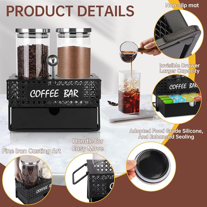 Glass Coffee Container with Shelf, 2x47oz Sugar Coffee Canister - Image 2