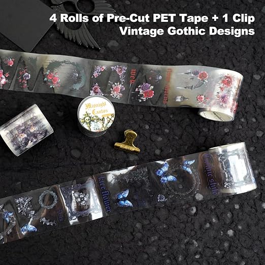 Night Poem Gothic PET Tape Set, 4 Rolls Pre-Cut Translucent Frame and Element - Image 2