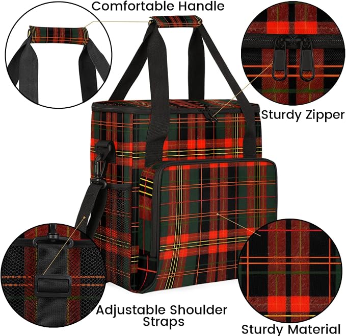 Christmas Plaid Red And Green Coffee Maker Carring Bag, Large Insulated Storage - Image 6