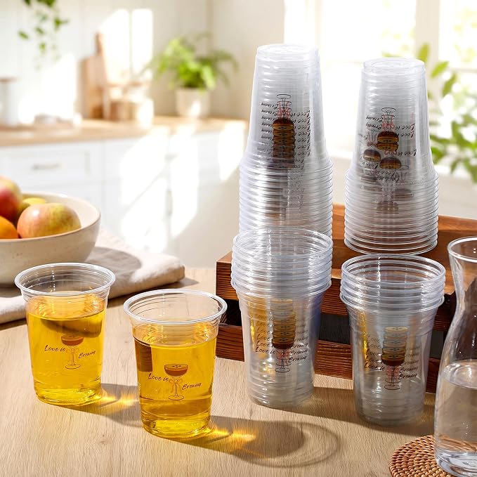 100 Pcs Wedding Plastic Cups Bulk 16 oz Clear Disposable Love Is Brewing Cups - Image 5