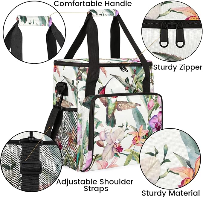 Hummingbird Hibiscus Flower Coffee Maker Carring Bag, Large Insulated Storage - Image 6