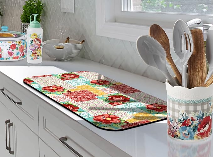 Coffee Bar Mat Accessories for Countertop Pioneer Flower Absorbent Hide Stain - Image 5