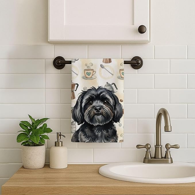 Caroline's Treasures Black Lhasa Apso Coffee Bar Kitchen Towel Velour Plush - Image 7