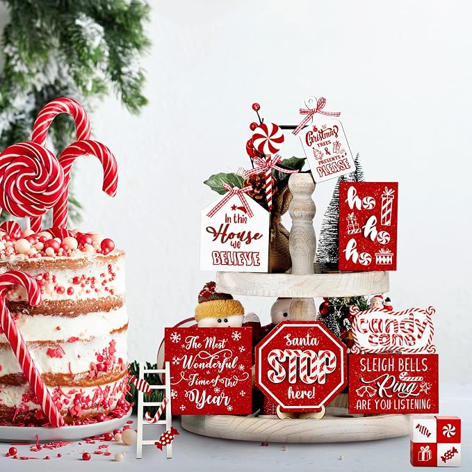 Mifoci 14 Pcs Christmas Tiered Tray Decor Rustic Christmas Decorations Snowman - Image 7