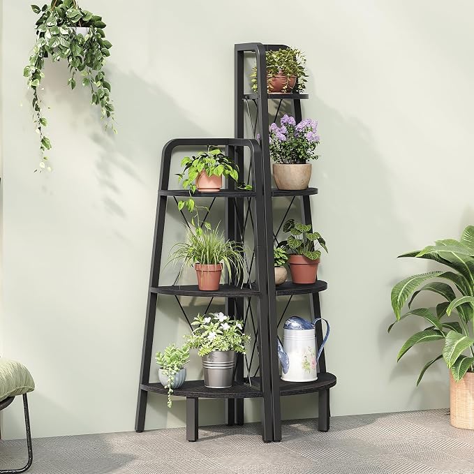 HOOBRO Corner Shelf, 3-Tier Corner Shelf Stand, Industrial Corner Display Shelf - Image 4