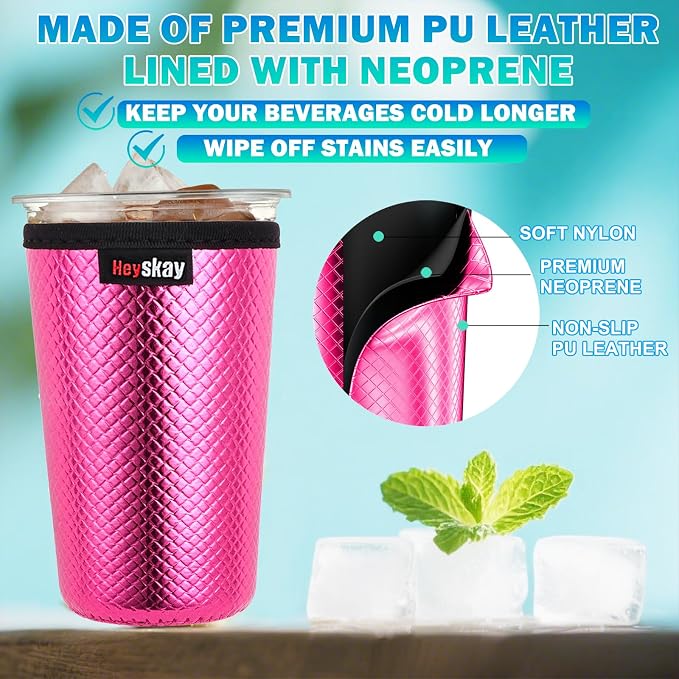 HEYSKAY Insulated Coffee Cup Sleeves Reusable Neoprene Iced Coffee Sleeve Hot - Image 2