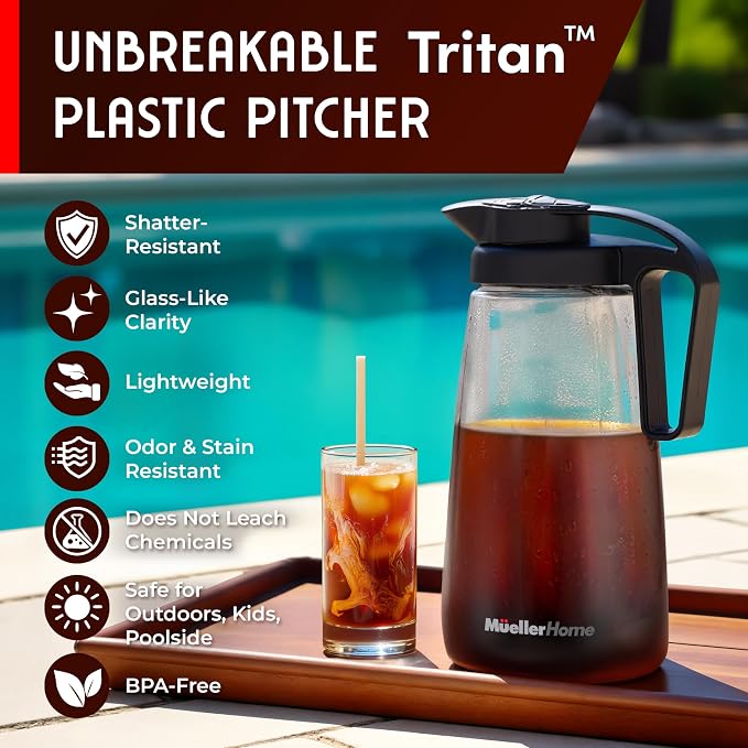 Cold Brew Coffee Maker, 64 oz Tritan Fortified Pitcher, Pour Spout Handle Lid - Image 4