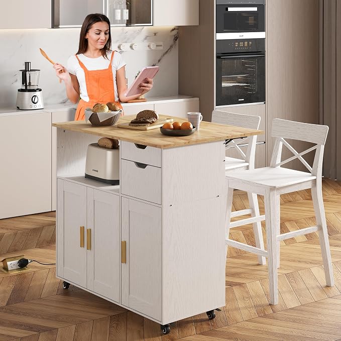Kitchen Island Cart with Power Outlet, Rolling Kitchen Cart on Wheels with - Image 7