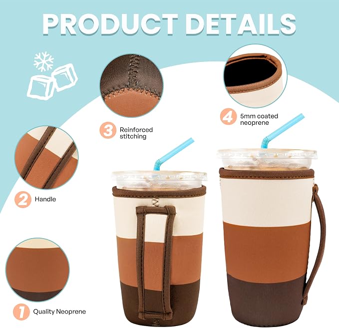 KJQJLY 3 Pack Reusable Iced Coffee Sleeves - Image 4