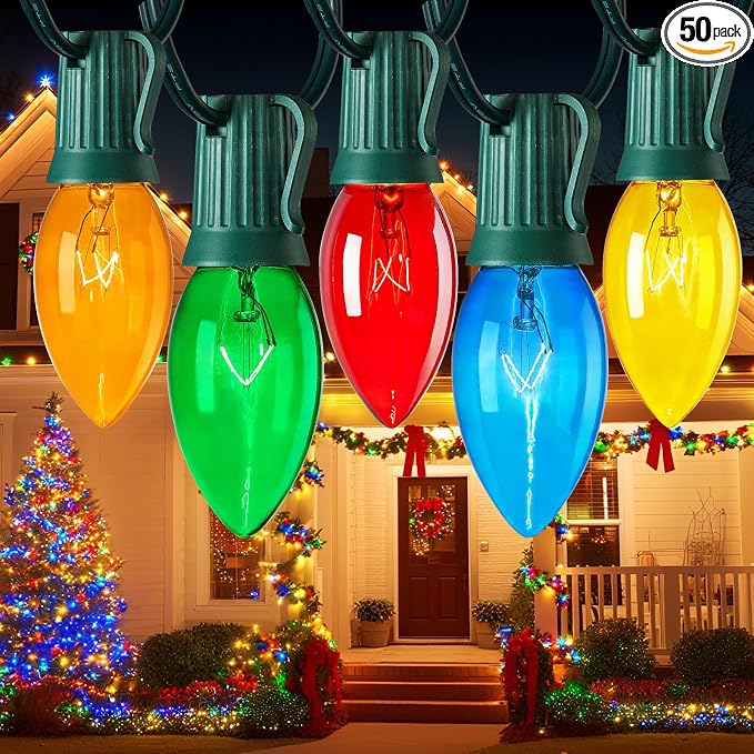 Minetom C9 Bulb String Lights Outdoor 50 Feet Multicolored Christmas Lights by Minetom